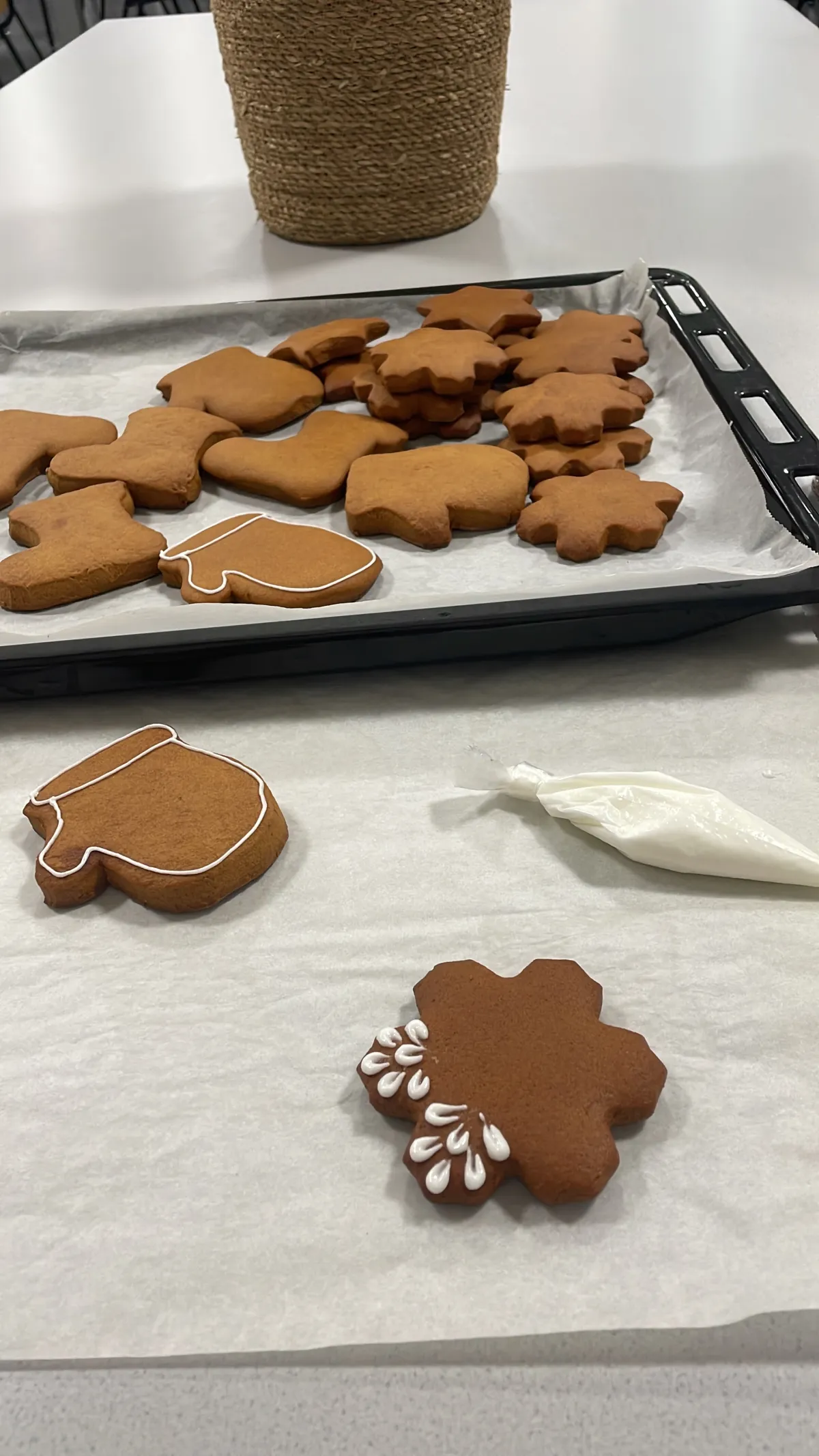 Cut-out gingerbread shapes before baking