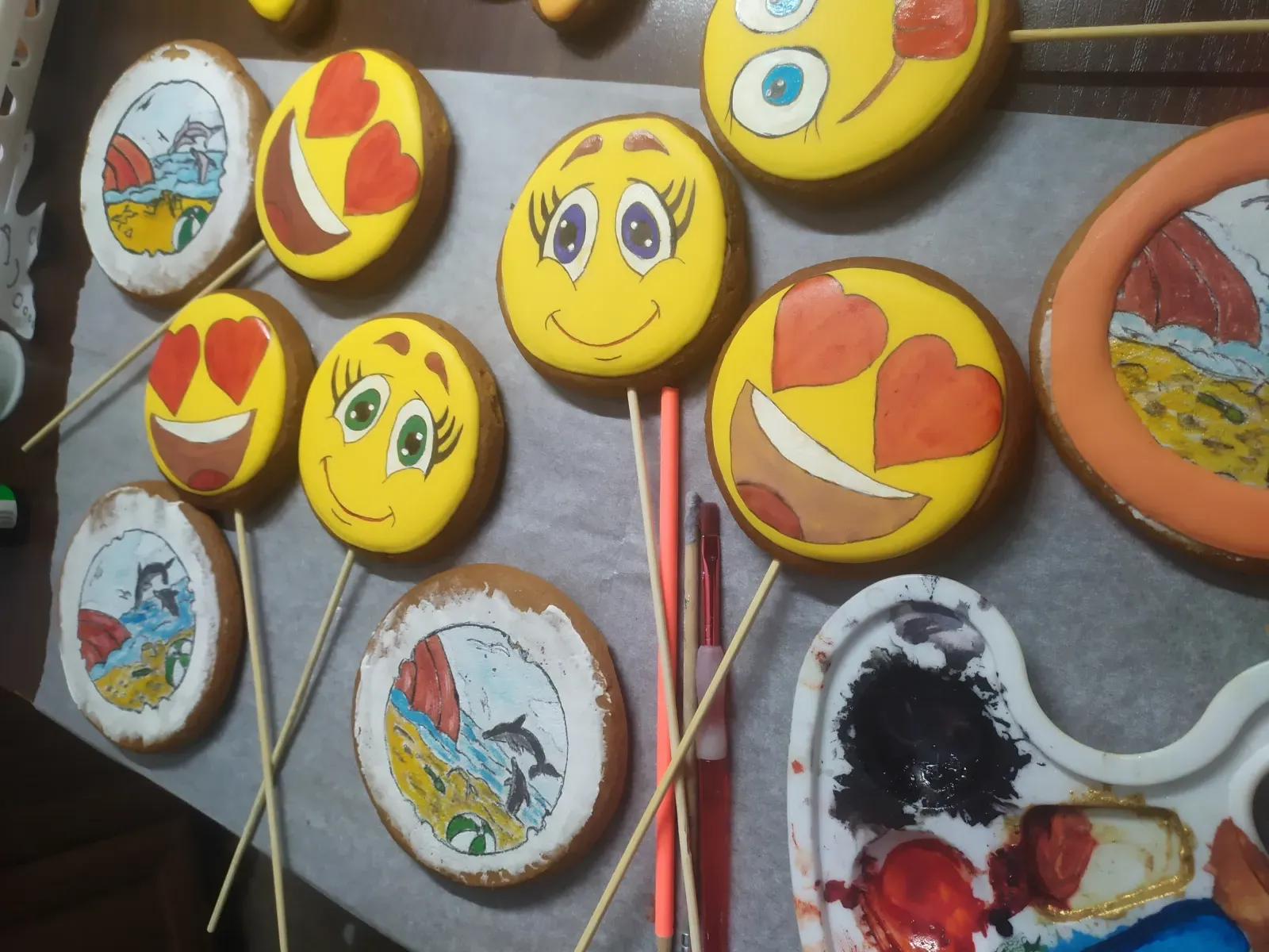 Colorful emoji-shaped cookies