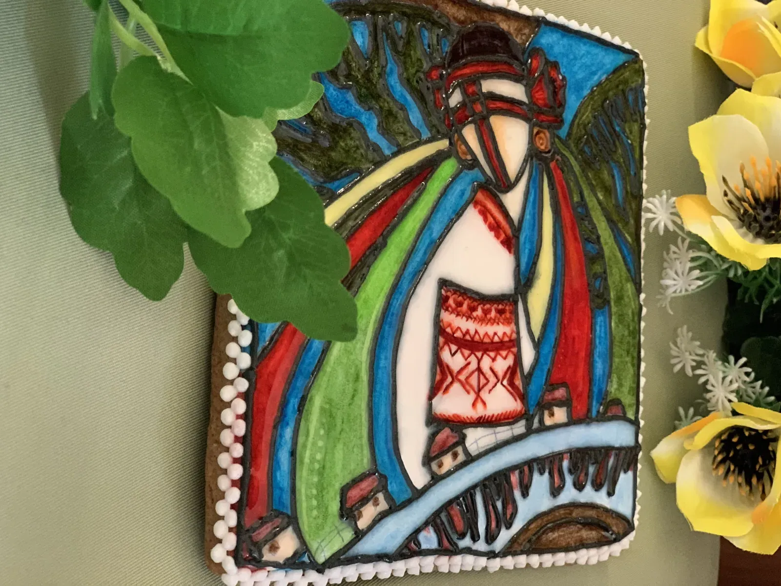 Hand-painted cookie with Cossack motif