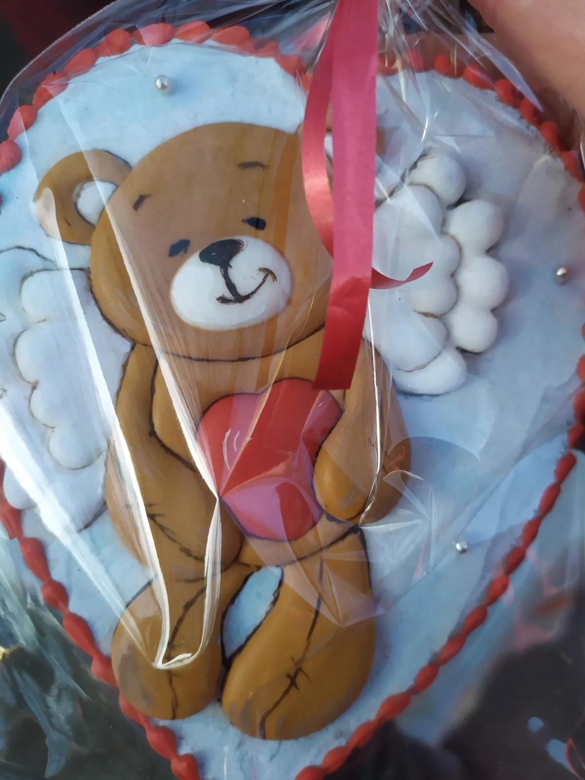 Hand-painted teddy bear with heart cookie